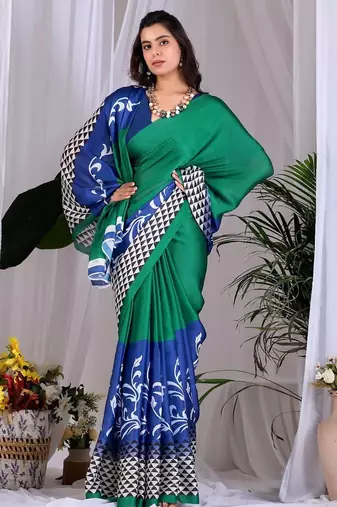 Green Printed Designer Saree