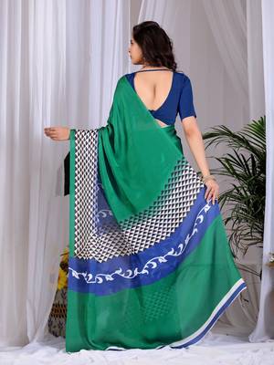 Green Printed Designer Saree 3