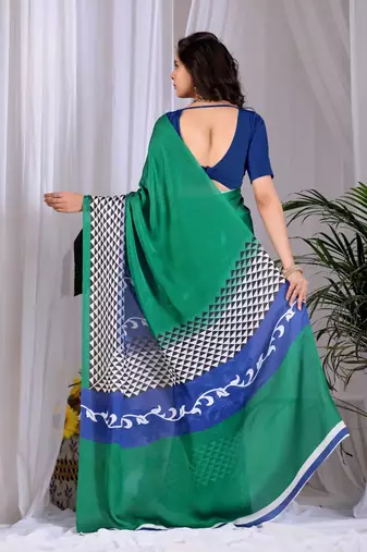 Green Printed Designer Saree