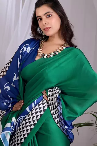Green Printed Designer Saree