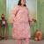 Pink color rayon slub printed plus size kurta set for girls