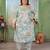 Sea green color rayon slub printed plus size kurta set for girls