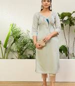 Grey color silk blend embroidery long kurta