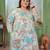 Sea green color rayon slub printed plus size kurta set for girls
