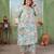 Sea green color rayon slub printed plus size kurta set for girls