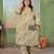 Green color rayon slub printed plus size kurta set for girls
