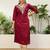 Cherry color silk blend embroidery long kurta