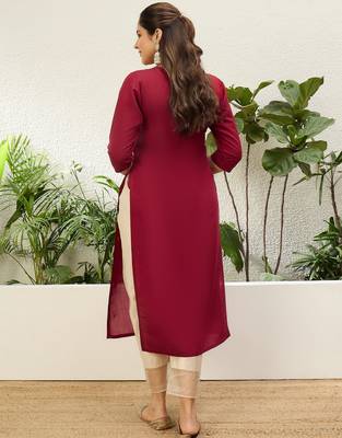 Cherry color silk blend embroidery long kurta 2
