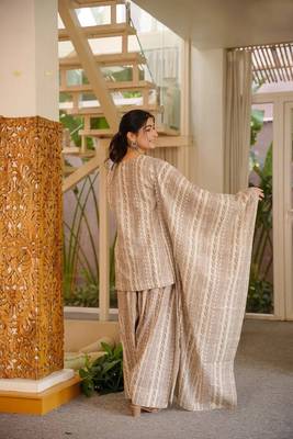 Cream color elegant cotton silk printed palazzo dress for festive season 2
