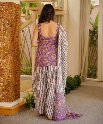 Purple color elegant cotton silk printed palazzo dress for festive season 2