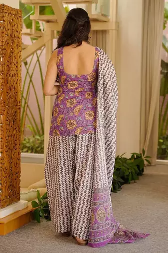Purple color elegant cotton silk printed palazzo dress for festive season
