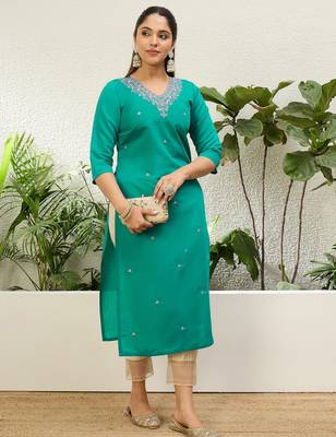 Rama color silk blend embroidery long kurta 4