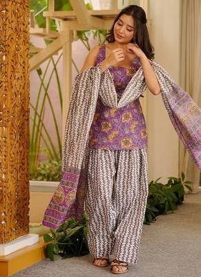 Purple color elegant cotton silk printed palazzo dress for festive season 4