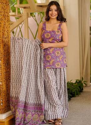 Purple color elegant cotton silk printed palazzo dress for festive season 5