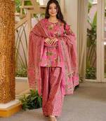 Pink color elegant cotton silk printed palazzo dress for festive season