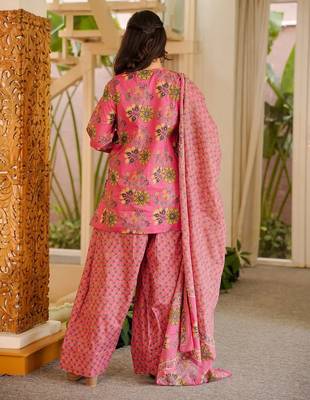 Pink color elegant cotton silk printed palazzo dress for festive season 2