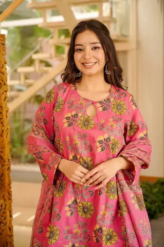 Pink color elegant cotton silk printed palazzo dress for festive season