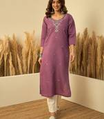 Lavender color silk blend embroidery long kurta
