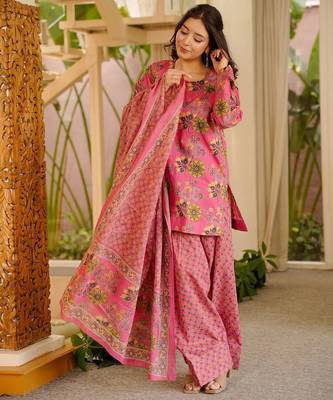 Pink color elegant cotton silk printed palazzo dress for festive season 4