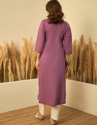 Lavender color silk blend embroidery long kurta 2