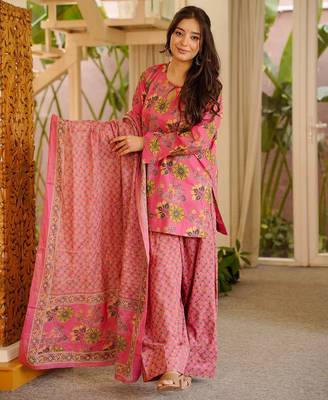 Pink color elegant cotton silk printed palazzo dress for festive season 5