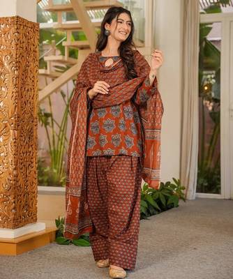 Red color elegant cotton silk printed palazzo dress for festive season 1