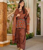 Red color elegant cotton silk printed palazzo dress for festive season