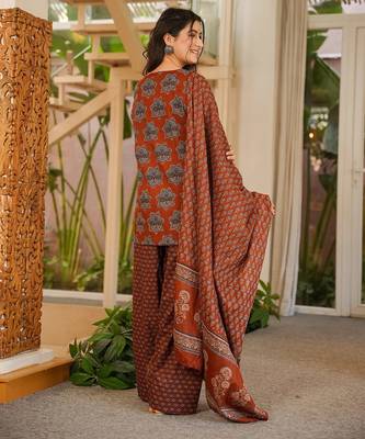 Red color elegant cotton silk printed palazzo dress for festive season 2