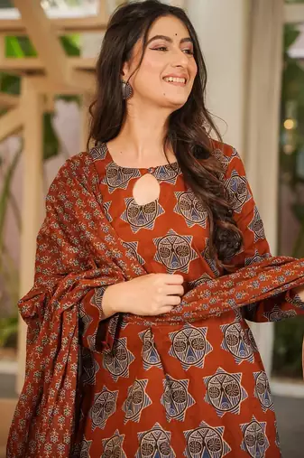 Red color elegant cotton silk printed palazzo dress for festive season