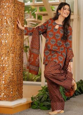 Red color elegant cotton silk printed palazzo dress for festive season 5
