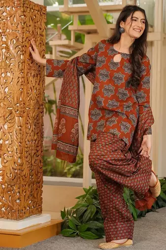 Red color elegant cotton silk printed palazzo dress for festive season