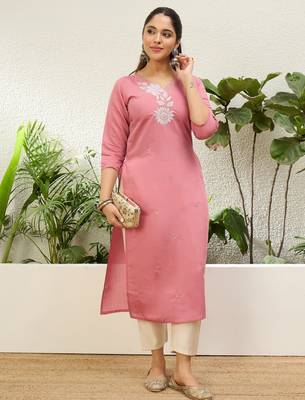 Baby pink color silk blend embroidery long kurta 1
