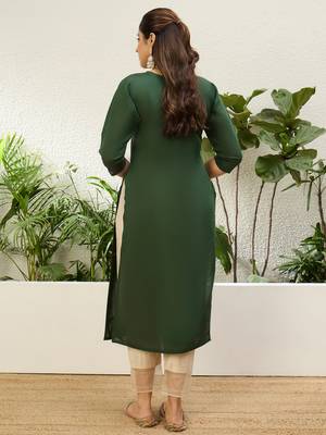 Green color silk blend embroidery long kurta 2