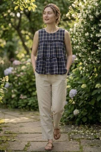 Blue color linen cotton top bottom set for graceful formal attire