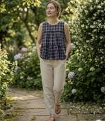 Blue color linen cotton top bottom set for graceful formal attire