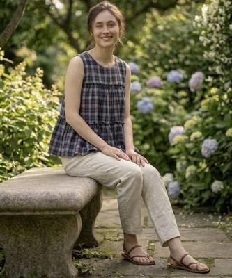 Blue color linen cotton top bottom set for graceful formal attire 4