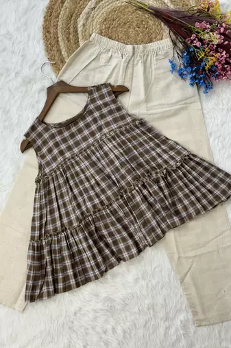 Brown color linen cotton top bottom set for graceful formal attire