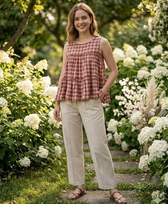 Maroon color linen cotton top bottom set for graceful formal attire 1