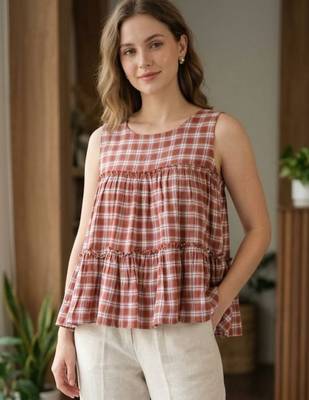 Maroon color linen cotton top bottom set for graceful formal attire 3