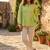 Parrot green color linen cotton top bottom set for graceful formal attire