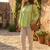 Parrot green color linen cotton top bottom set for graceful formal attire