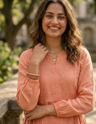 Peach color linen cotton top bottom set for graceful formal attire 3