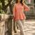 Peach color linen cotton top bottom set for graceful formal attire
