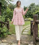 Pink color linen cotton top bottom set for graceful formal attire