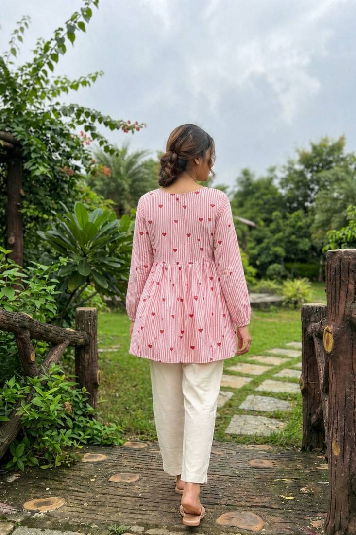 Pink color linen cotton top bottom set for graceful formal attire