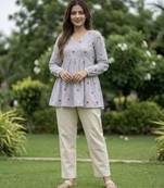 Sky blue color linen cotton top bottom set for graceful formal attire