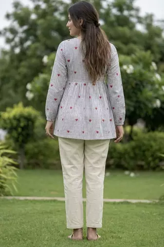 Sky blue color linen cotton top bottom set for graceful formal attire