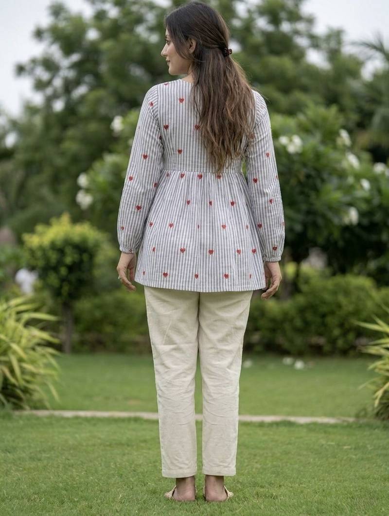 Sky blue color linen cotton top bottom set for graceful formal attire