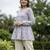 Sky blue color linen cotton top bottom set for graceful formal attire