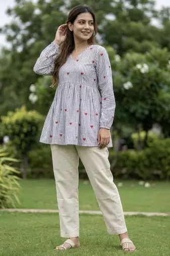 Sky blue color linen cotton top bottom set for graceful formal attire
